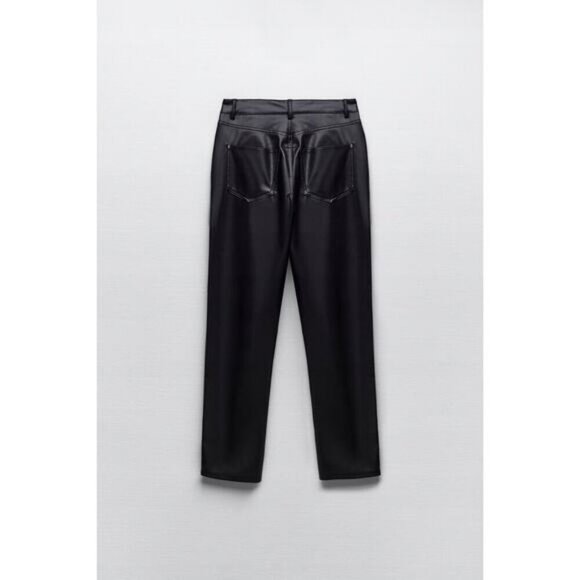 NWT ZARA Mom Fit Faux Leather Pants Sz 4 Black - Picture 2 of 6